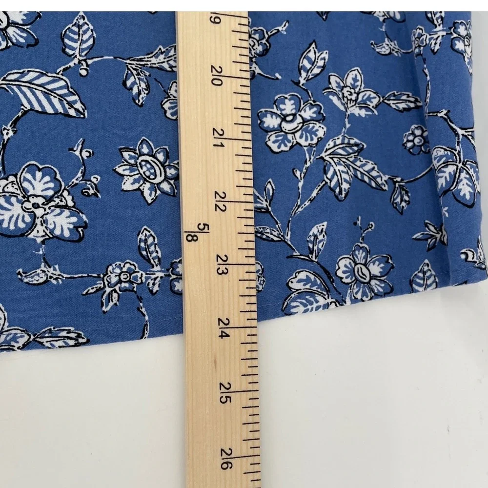 LOFT Floral Top Womens Small Blue Cottage Country Western Boho Puff Sleeve NEW